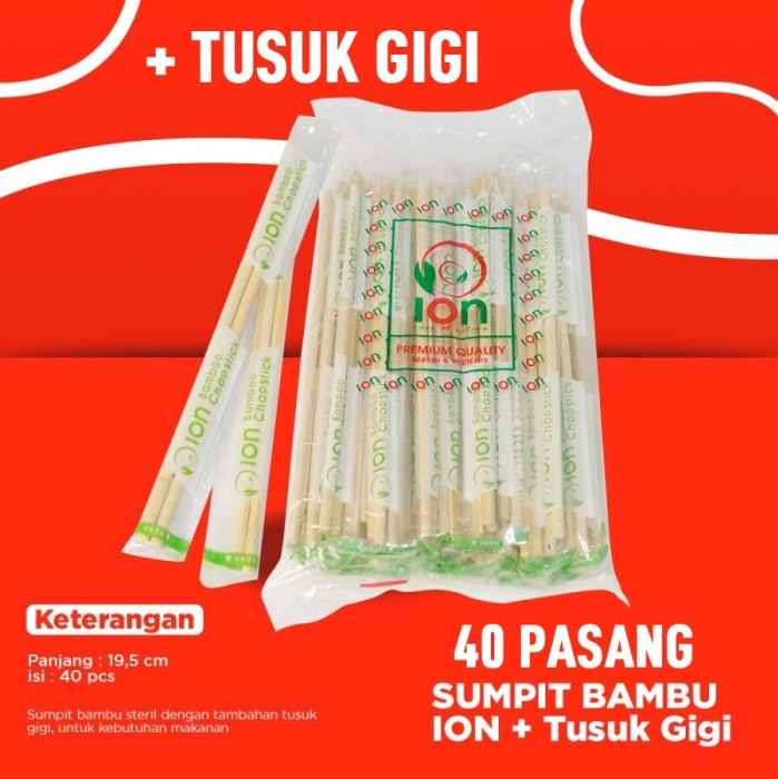 ION Sumpit Bambu + Tusuk Gigi 195mm Pak(40)