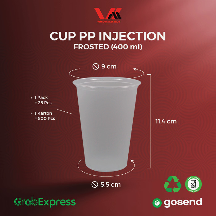 WAL PP Cup 14oz 400ml Inject Frosted Badan Saja