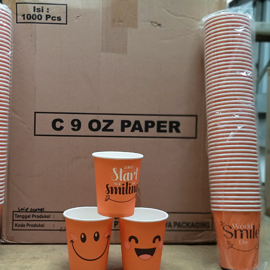 Starindo SJP Paper Hot Cup Smile 9oz D77 Orange