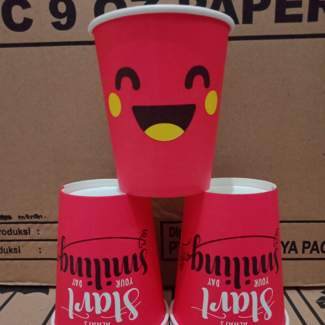 Starindo SJP Paper Hot Cup Smile 9oz D77 Merah