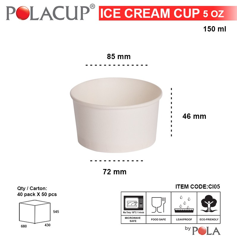 POLA Paper Ice Cream 5oz 150ml Putih Pak(50)