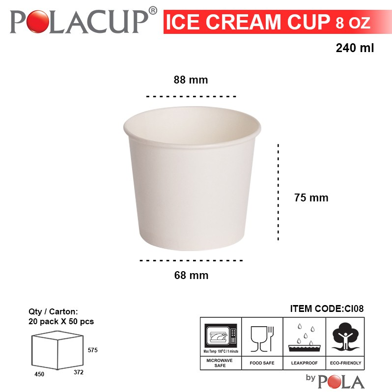 POLA Paper Ice Cream 8oz 240ml Putih Pak(50)