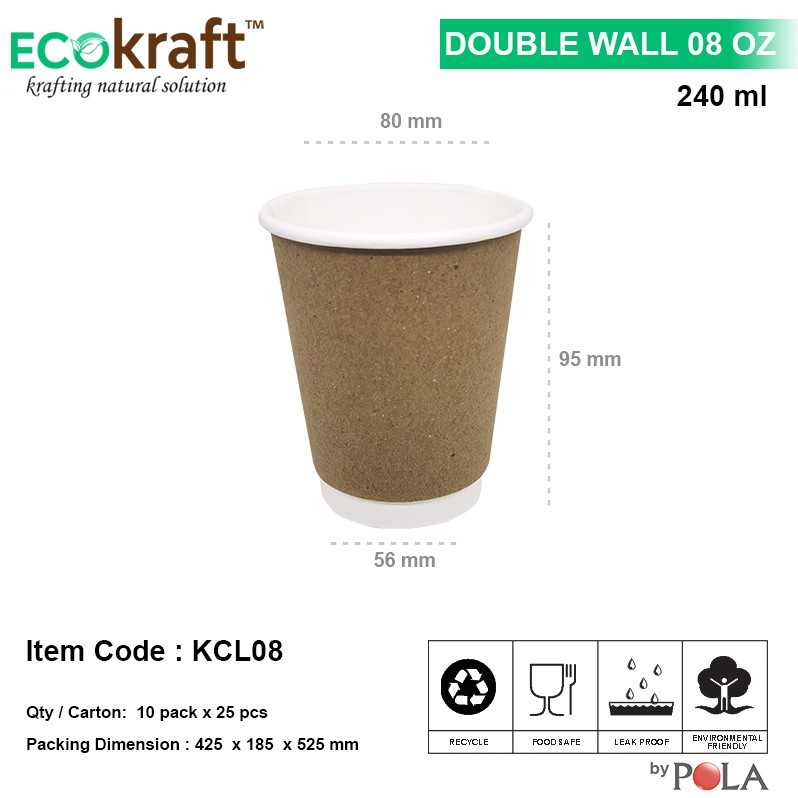 POLA Ecokraft Paper Hot Cup 8oz 240ml Pak(25)