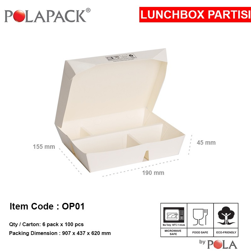 POLAPACK Lunchbox Partisi Sekat 4 uk 190x155x45mm Putih Pak(100)