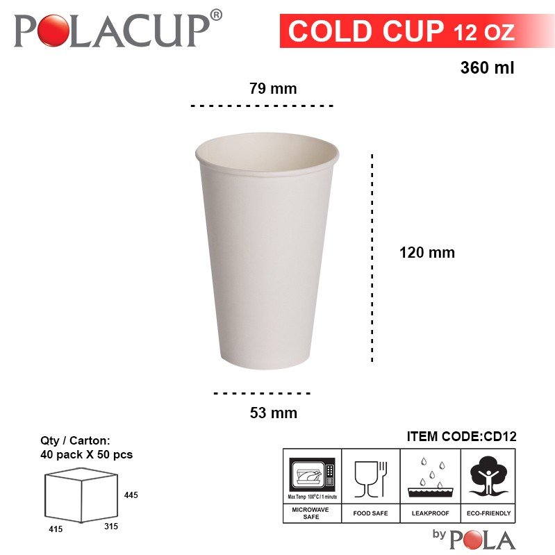 POLA Paper Cold Cup 12oz 360ml Putih Pak(50)