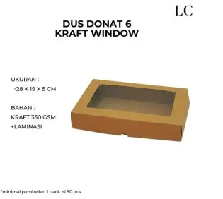 [LUB.6350] LUB Dus Donat isi 6 350gr Laminasi 28x19x5 Window Kraft  
