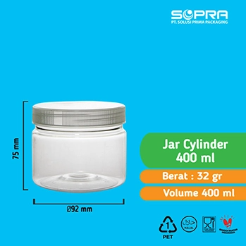 [TAM.400NAT] SOPRA Toples Cylinder 400ml 32g + Tutup Jar Natural