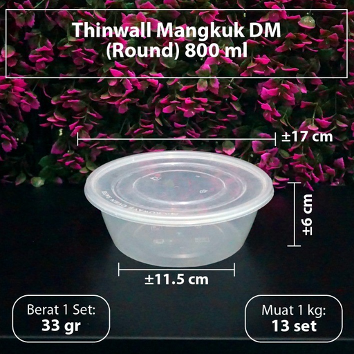 [LSD.D800ROU] DM Mangkuk 800ml Pendek Lebar