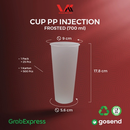 [WAL.24F] WAL PP Cup 24oz 700ml Inject Frosted Badan Saja
