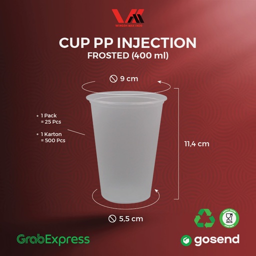 [WAL.14F] WAL PP Cup 14oz 400ml Inject Frosted Badan Saja