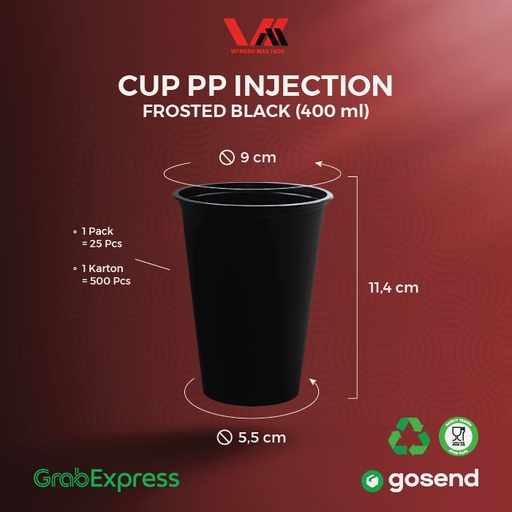 [WAL.14FB] WAL PP Cup 14oz 400ml Inject Frosted Hitam Badan Saja