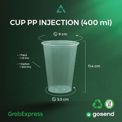 [WAL.14] WAL PP Cup 14oz 400ml Inject Tanpa Tutup