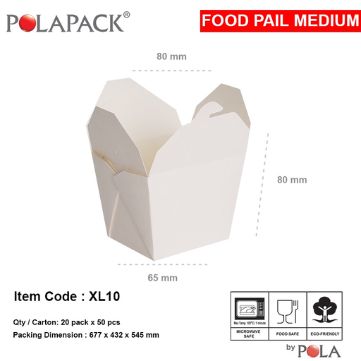 [PPJ.FPM] POLA Food Pail Medium 10oz uk 80x65x80mm Putih Pak(25)