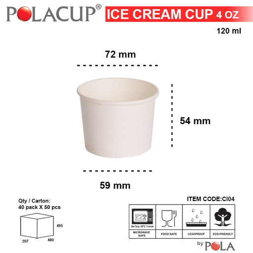 [PPJ.ICC4] POLA Paper Ice Cream 4oz 120ml Putih Pak(50)