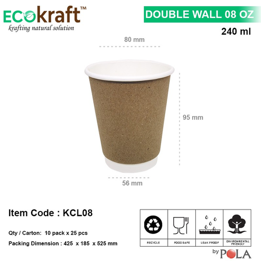 [PPJ.KHC8] POLA Ecokraft Paper Hot Cup 8oz 240ml Pak(25)
