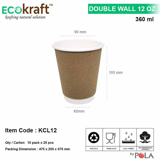 [PPJ.KHC12] POLA Ecokraft Paper Hot Cup 12oz 360ml Pak(25)